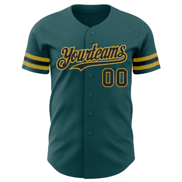 Custom Midnight Green Black-Old Gold Authentic Baseball Jersey