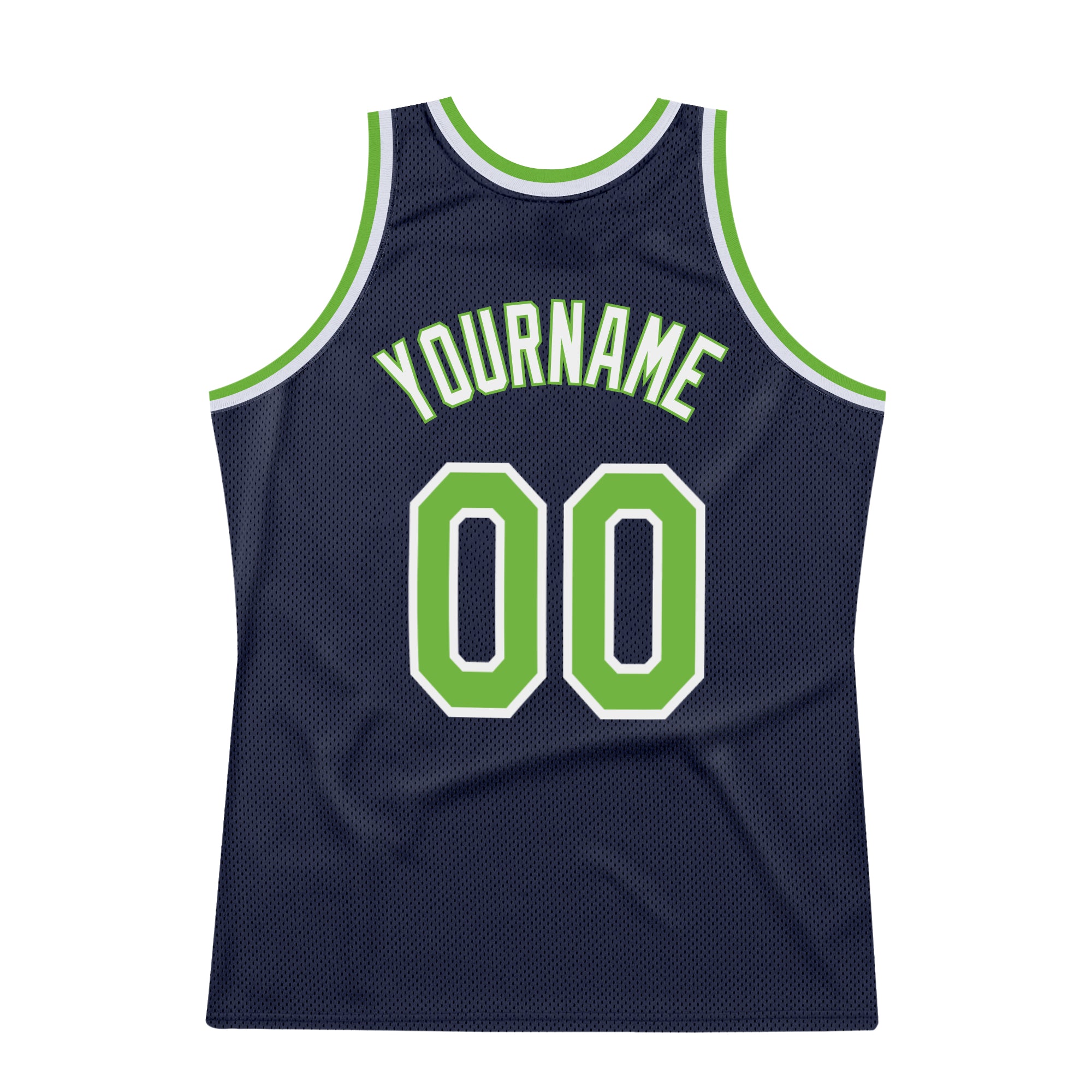 Custom Team Navy Basketball Authentic Neon Green Throwback Jersey White