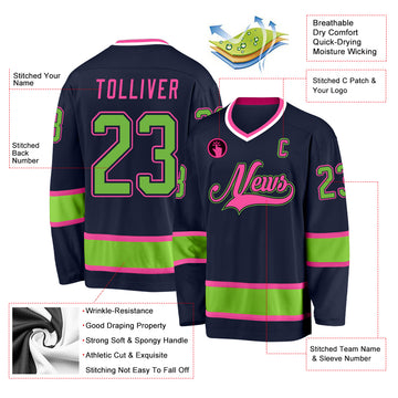 Custom Navy Neon Green-Pink Hockey Jersey
