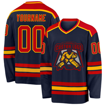 Custom Navy Red-Gold Hockey Jersey