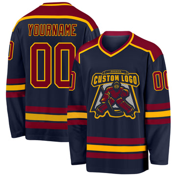 Custom Navy Maroon-Gold Hockey Jersey