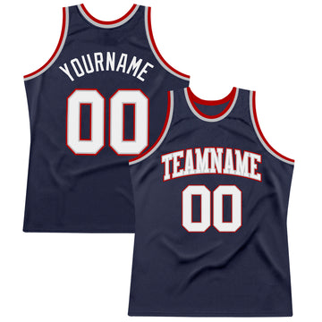Custom Navy White Gray-Red Authentic Throwback Basketball Jersey