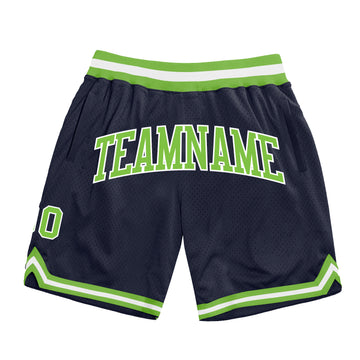 Custom Navy Neon Green-White Authentic Throwback Basketball Shorts
