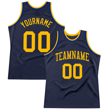 Custom Navy Gold-Royal Authentic Throwback Basketball Jersey
