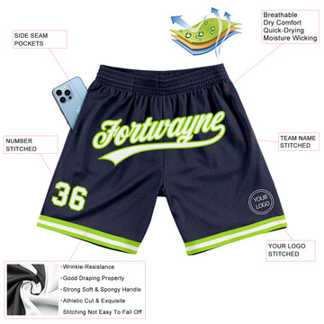 Custom Navy White-Neon Green Authentic Throwback Basketball Shorts