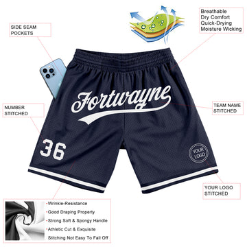 Custom Navy White Authentic Throwback Basketball Shorts