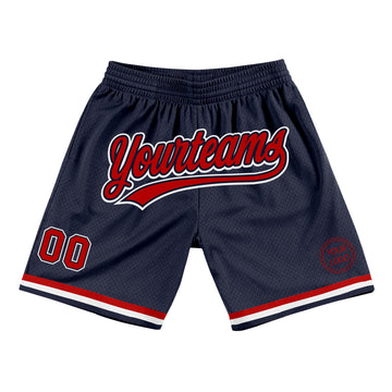 Custom Navy Red-White Authentic Throwback Basketball Shorts