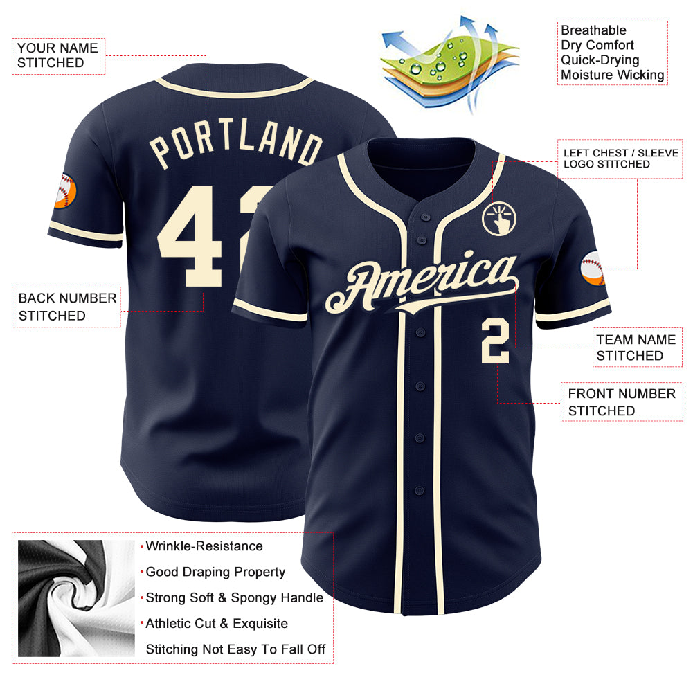 Custom Navy Cream Authentic Baseball Jersey Discount