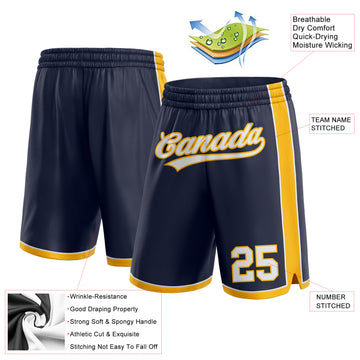 Custom Navy White-Gold Authentic Basketball Shorts