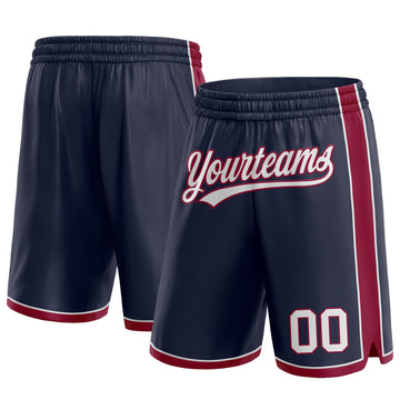 Custom Navy White-Maroon Authentic Basketball Shorts