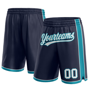 Custom Navy White-Teal Authentic Basketball Shorts