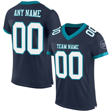 Custom Navy White-Teal Mesh Authentic Football Jersey