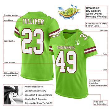 Custom Neon Green White-Burgundy Mesh Authentic Football Jersey