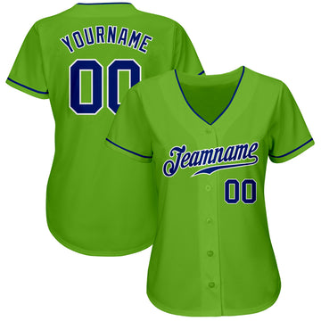 Custom Neon Green Royal-White Authentic Baseball Jersey