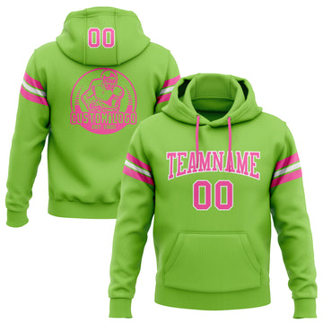 Custom Stitched Neon Green Pink-White Football Pullover Sweatshirt Hoodie