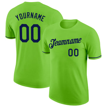 Custom Neon Green Navy Performance T-Shirt