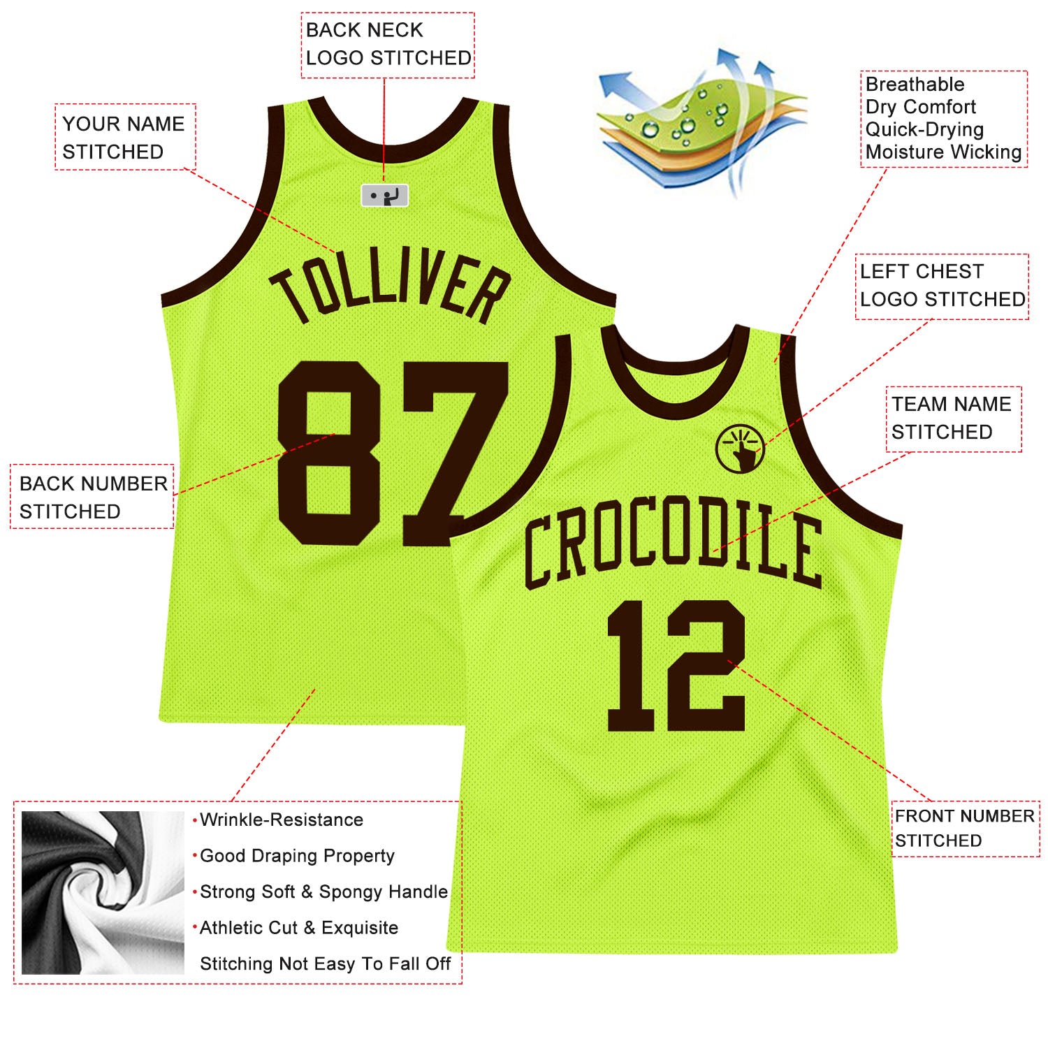 Custom Neon Green White-Light Blue Authentic Throwback Basketball Jersey