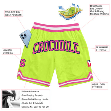 Custom Neon Green Pink-Navy Authentic Throwback Basketball Shorts