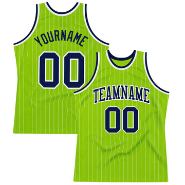 Custom Neon Green Navy Round Neck Sublimation Basketball Suit Jersey