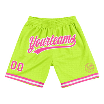 Custom Neon Green Pink-White Authentic Throwback Basketball Shorts