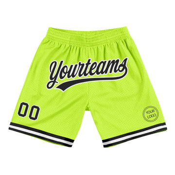 Custom Neon Green Black-White Authentic Throwback Basketball Shorts
