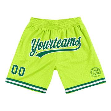 Custom Neon Green Kelly Green-White Authentic Throwback Basketball Shorts