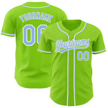 Custom Neon Green Light Blue-White Authentic Baseball Jersey