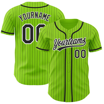 Custom Neon Green Black Pinstripe White Authentic Baseball Jersey