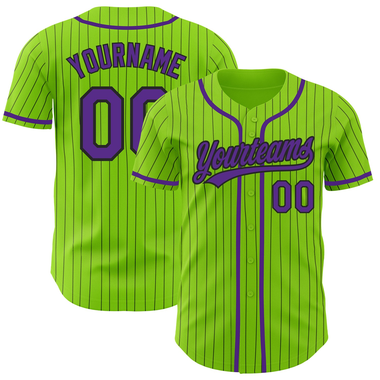 Custom Neon Green Black Pinstripe Purple Authentic Baseball Jersey Discount