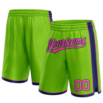 Custom Neon Green Pink-Navy Authentic Basketball Shorts