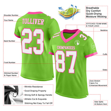 Custom Neon Green White-Pink Mesh Authentic Football Jersey