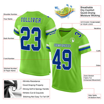 Custom Neon Green Royal-White Mesh Authentic Football Jersey