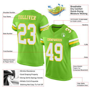 Custom Neon Green White-Yellow Mesh Authentic Football Jersey