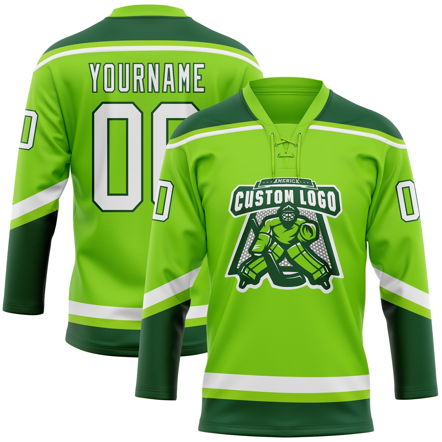 Cheap Custom Neon Green White-Black Hockey Jersey Free Shipping