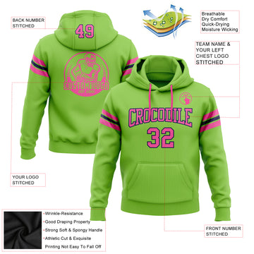 Custom Stitched Neon Green Pink-Navy Football Pullover Sweatshirt Hoodie