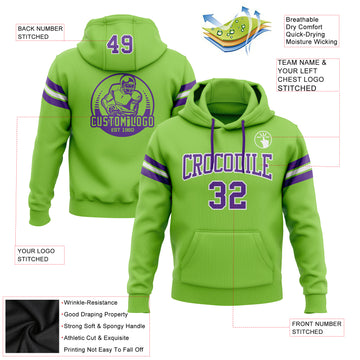 Custom Stitched Neon Green Purple-White Football Pullover Sweatshirt Hoodie