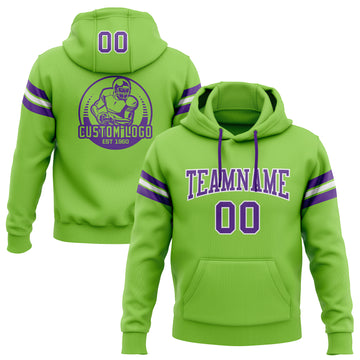 Custom Stitched Neon Green Purple-White Football Pullover Sweatshirt Hoodie