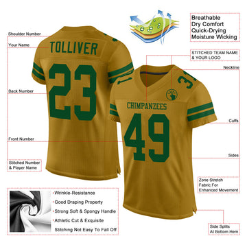 Custom Old Gold Green Mesh Authentic Football Jersey