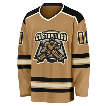 Custom Old Gold Black-Cream Hockey Jersey