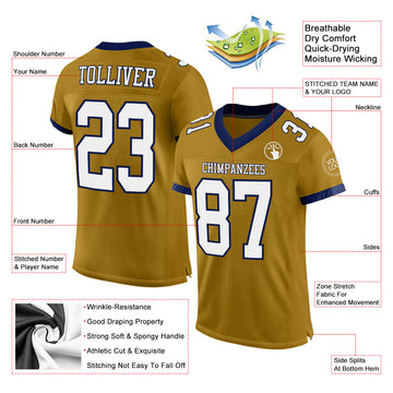 Custom Old Gold White-Navy Mesh Authentic Football Jersey