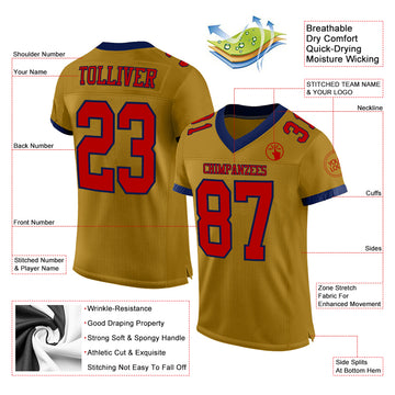Custom Old Gold Red-Navy Mesh Authentic Football Jersey