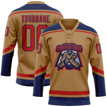 Custom Old Gold Red-Navy Hockey Lace Neck Jersey