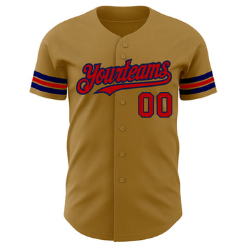 Custom Old Gold Red-Navy Authentic Baseball Jersey