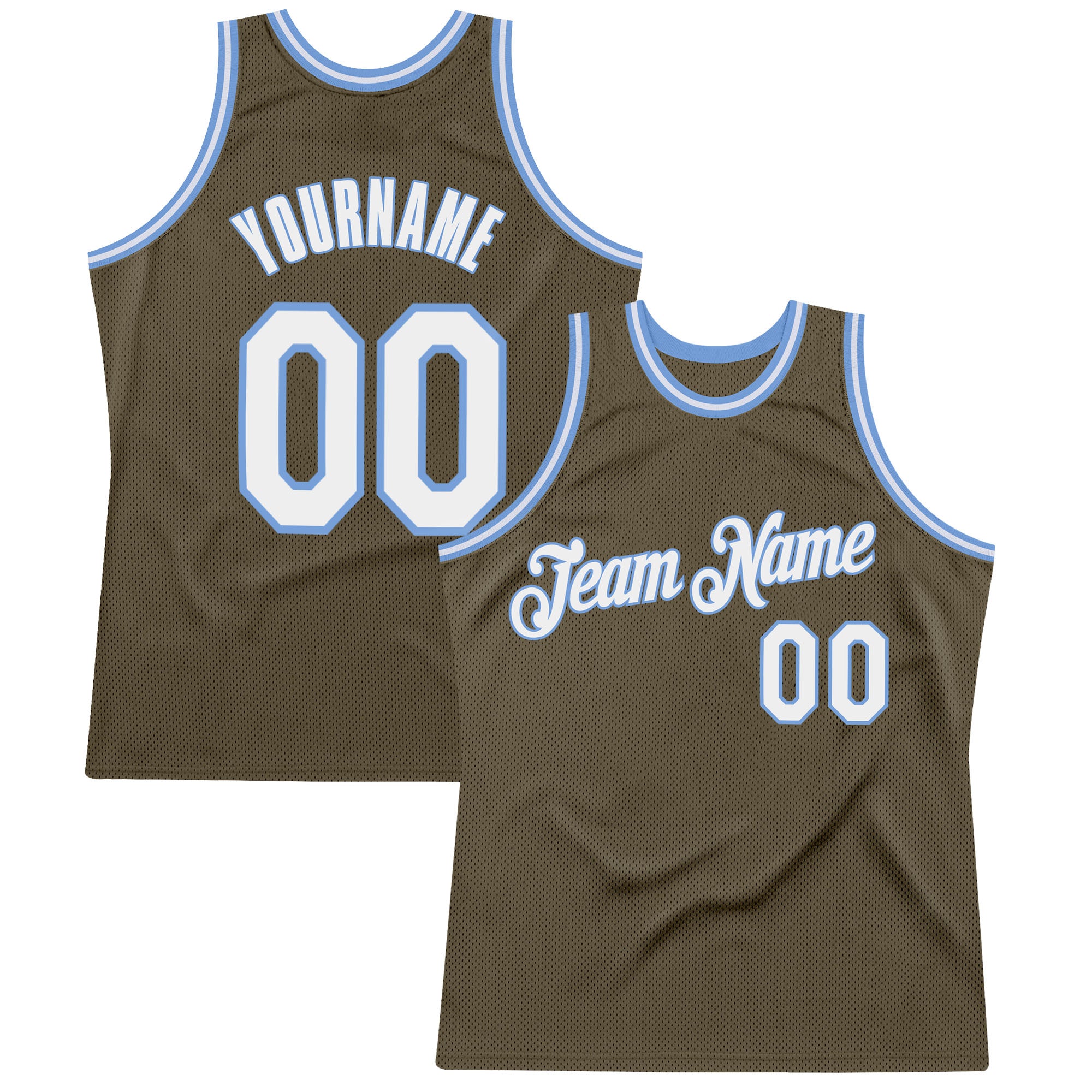 Custom Light Blue White-Neon Green Authentic Throwback Basketball