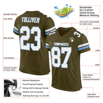 Custom Olive White-Light Blue Mesh Authentic Salute To Service Football Jersey