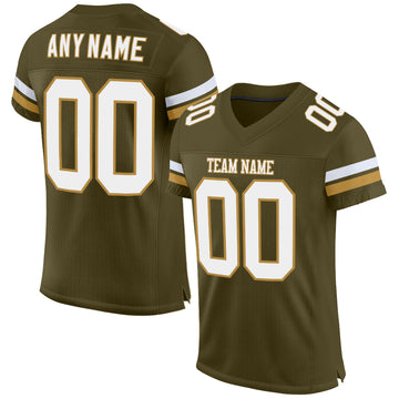 Custom Olive White-Old Gold Mesh Authentic Salute To Service Football Jersey