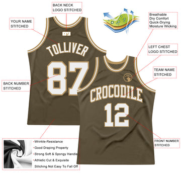 Custom Olive White-Old Gold Authentic Throwback Salute To Service  Basketball Jersey