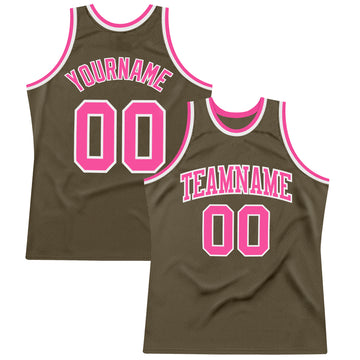 Custom Olive Pink-White Authentic Throwback Salute To Service  Basketball Jersey