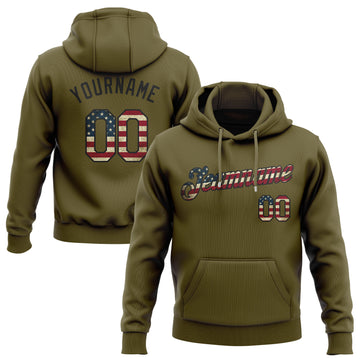 Custom Stitched Olive Vintage USA Flag-Black Sports Pullover Sweatshirt Salute To Service Hoodie