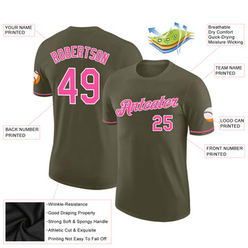 Custom Olive Pink-White Performance Salute To Service T-Shirt